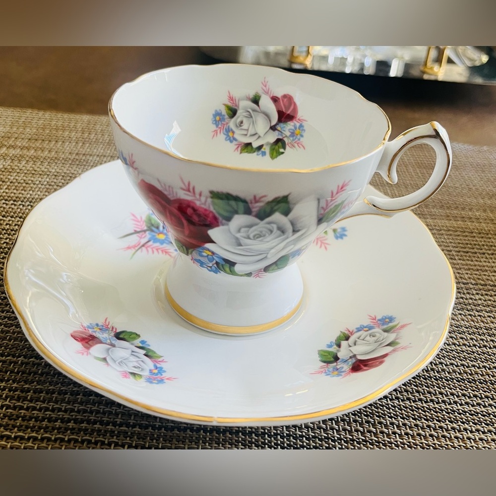 Queen Anne Duet Floral Teacup and Saucer Set